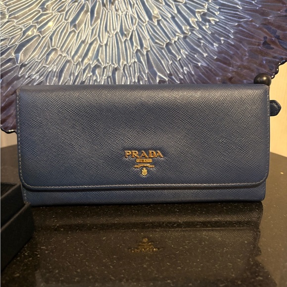 Prada (in box) Long Blue Snap Wallet - Picture 2 of 6
